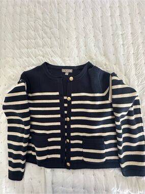 J. Crew Navy & Cream Striped Button Cardigan